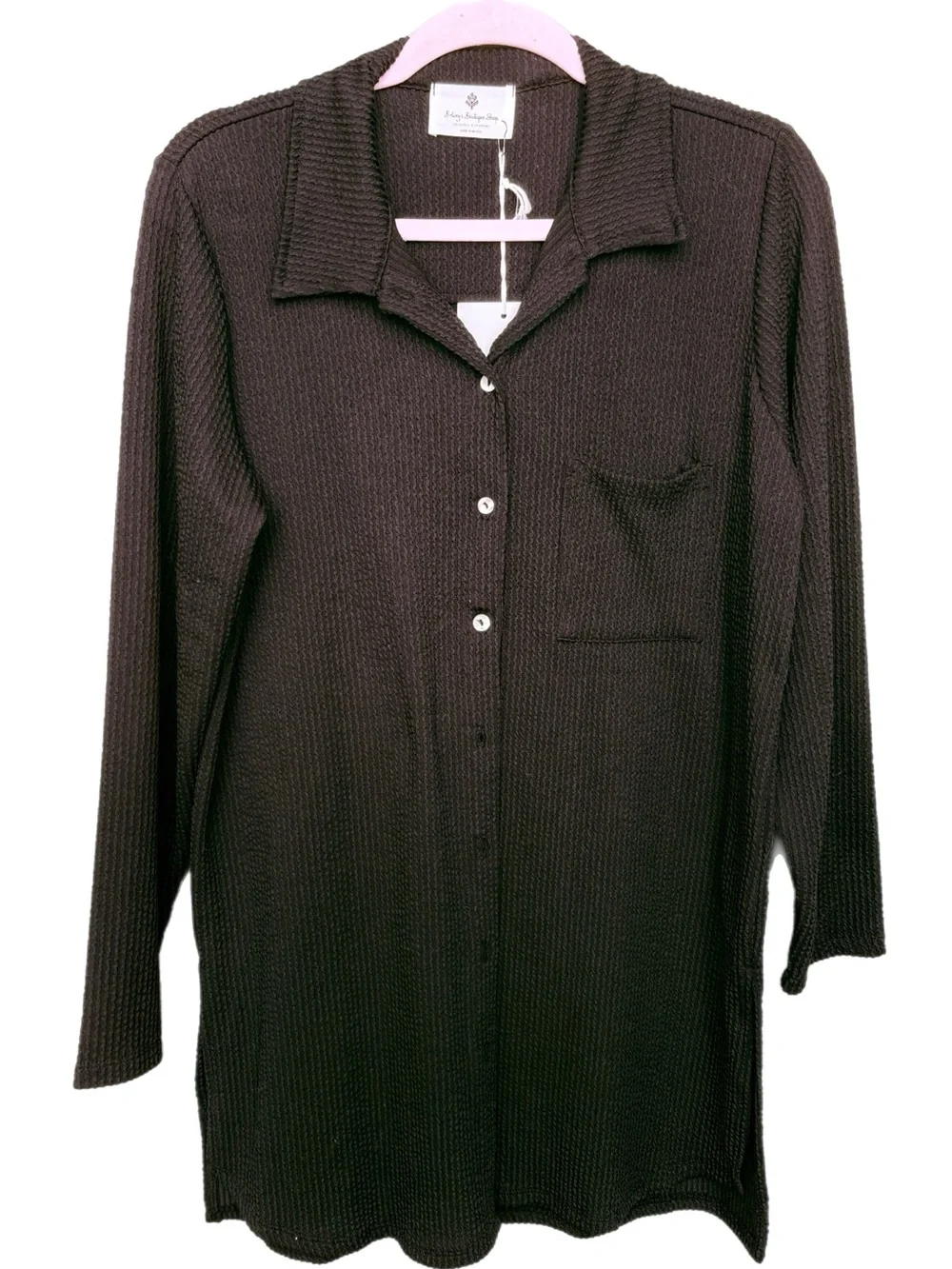 Heavily Ribbed Tunic Shacket - Black - Picture 5 of 9